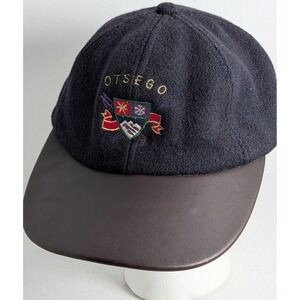 Vintage Otsego Wool Snapback Hat Made In USA Leather Brim Strapback Dad Cap